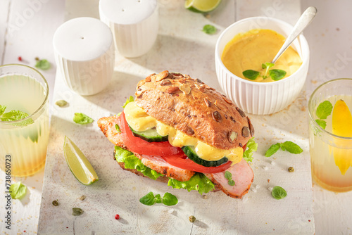 Tasty sandwich served with ...