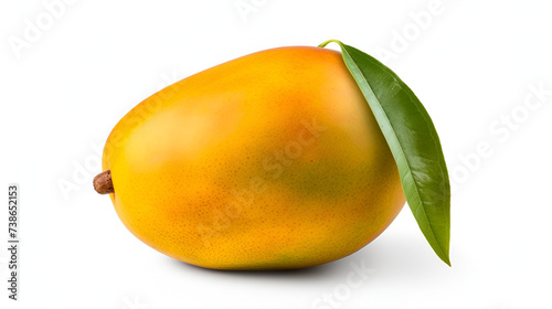 One whole mango fruit isolated on white background,Fresh sweet marian plum with leaf isolated on white background  Clipping path

