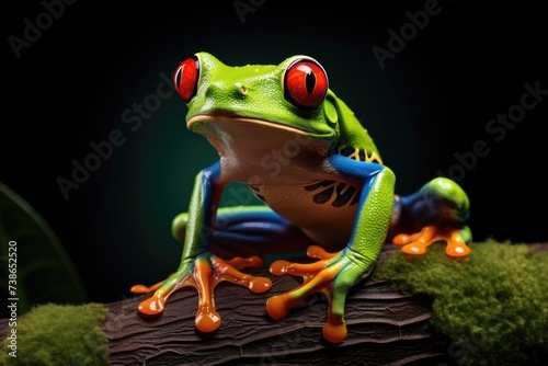 A red-eyed frog perched on a tree branch. Perfect for nature and wildlife themes