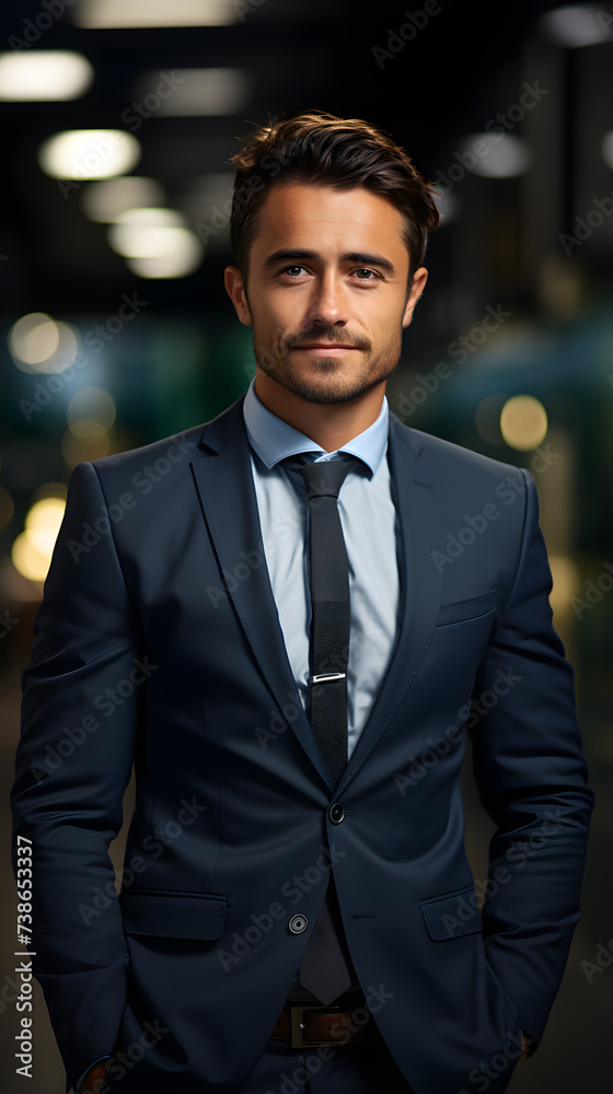 Confident Corporate Executive in Sleek Business Suit with a Warm Smile.