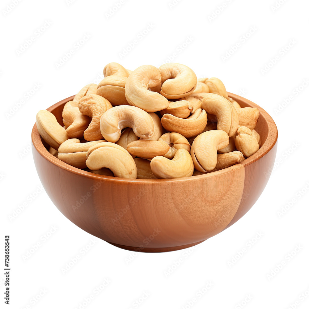 Bowl of cashew nuts on white or transparent background Bowl of cashew nuts on white or transparent background
