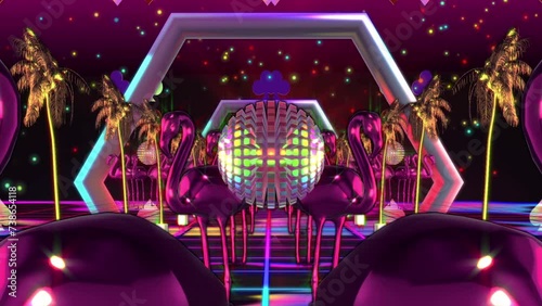 disco dance flamingo neon lights background