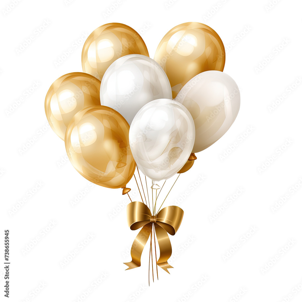 Elegant Arrangement of Gold and White Balloons on white or transparent background Elegant Arrangement of Gold and White Balloons on white or transparent background