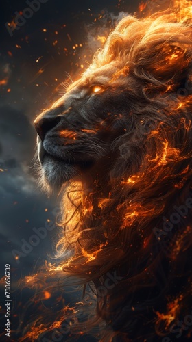 Lion with a radiant mane roaring a call of light summoning its pride to ascend