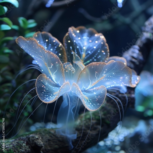 Luminous jellyfish with butterfly wings ethereal glow underwater ballet photo