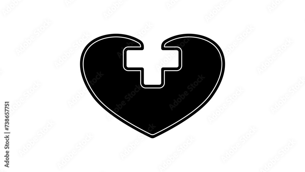 Medical Logo, heart and cross, black isolated silhouette Medical Logo, heart and cross, black isolated silhouette