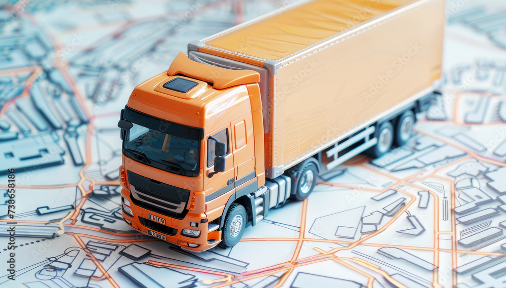 Truck on the city map. GPS tracking concept for freight transport and logistics Truck on the city map. GPS tracking concept for freight transport and logistics