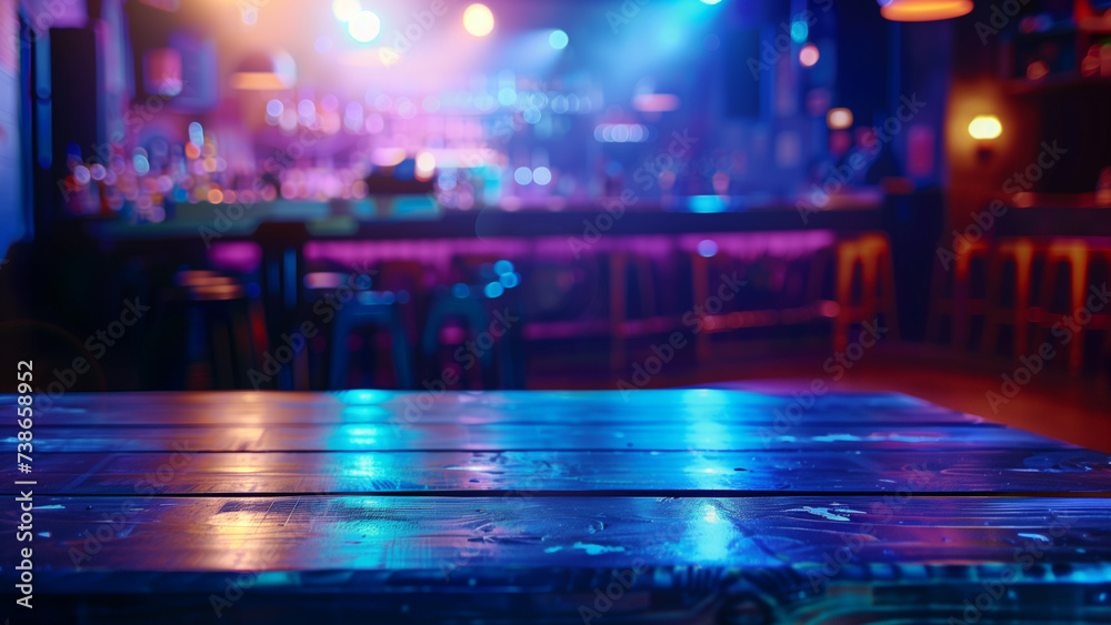 Nightlife Awaits: Empty Table with a Nightclub in the Background, for product display