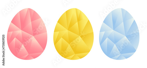 A set of three colorful eggs with gradients. Colorful Easter eggs isolated on a white background.