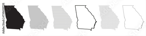 Georgia State Map Black. Georgia map silhouette isolated on transparent background. Vector Illustration. Variants.