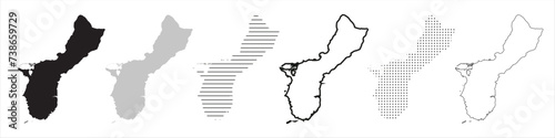 Guam State Map Black. Guam map silhouette isolated on transparent background. Vector Illustration. Variants.