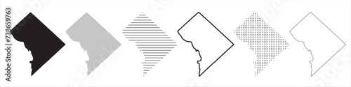 District of Columbia State Map Black. District of Columbia map silhouette isolated on transparent background. Washington DC. Vector Illustration. Variants.