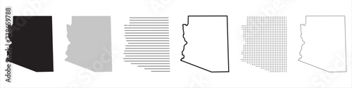 Arizona State Map Black. Arizona map silhouette isolated on transparent background. Vector Illustration. Variants.