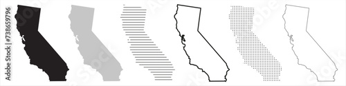 California State Map Black. California map silhouette isolated on transparent background. Vector Illustration. Variants.