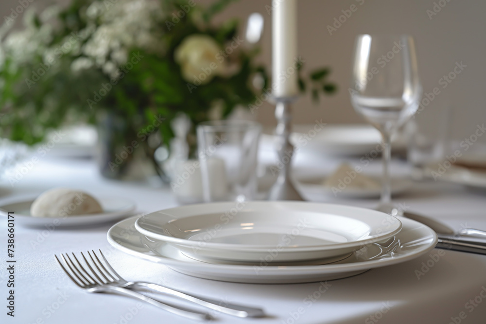 Beautifully arranged dinner table with elegant tableware, glasses, and decorations for a festive occasion