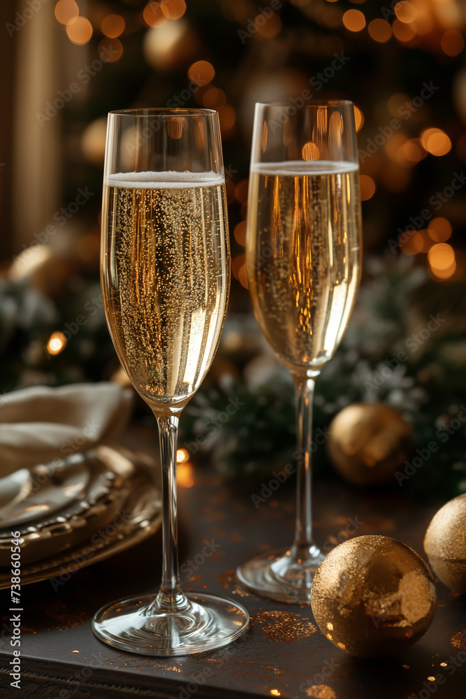 Sparkling champagne glasses on dark background Embrace celebration and joy with shades of gold. Perfect for celebrating holidays. Valentine's Day or ring in the New Year Sparkling champagne glasses on dark background Embrace celebration and joy with shades of gold. Perfect for celebrating holidays. Valentine's Day or ring in the New Year
