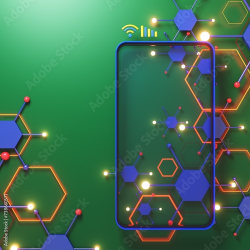 smartphone 3D illustration. abstract background. 3D rendering image. object geometry design. digital technology concept. smart mobile phone border. display stage online advertising. network media app