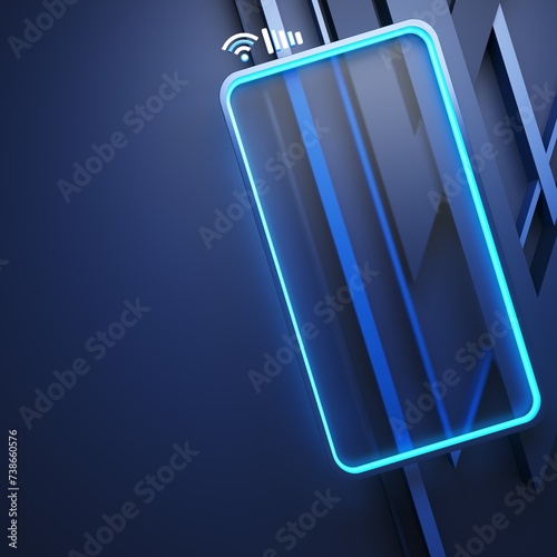 smartphone 3D illustration. abstract background. 3D rendering image. object geometry design. digital technology concept. smart mobile phone border. display stage online advertising. network media app
