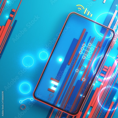smartphone 3D illustration. abstract background. 3D rendering image. object geometry design. digital technology concept. smart mobile phone border. display stage online advertising. network media app