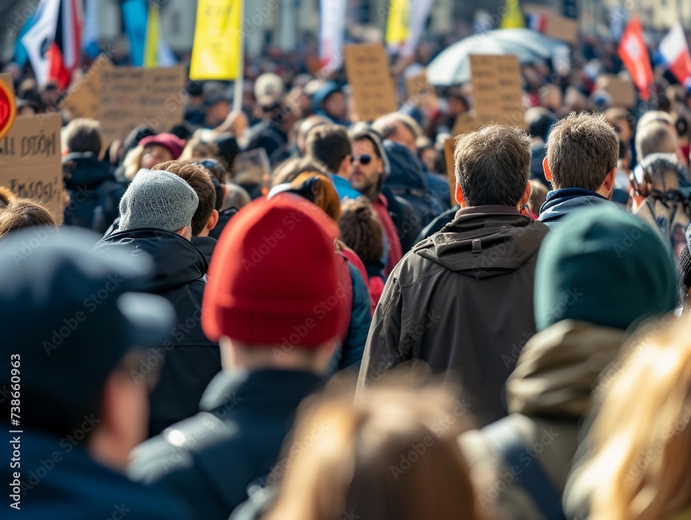 Diverse individuals at a city demonstration, showing engagement. Diverse individuals at a city demonstration, showing engagement.
