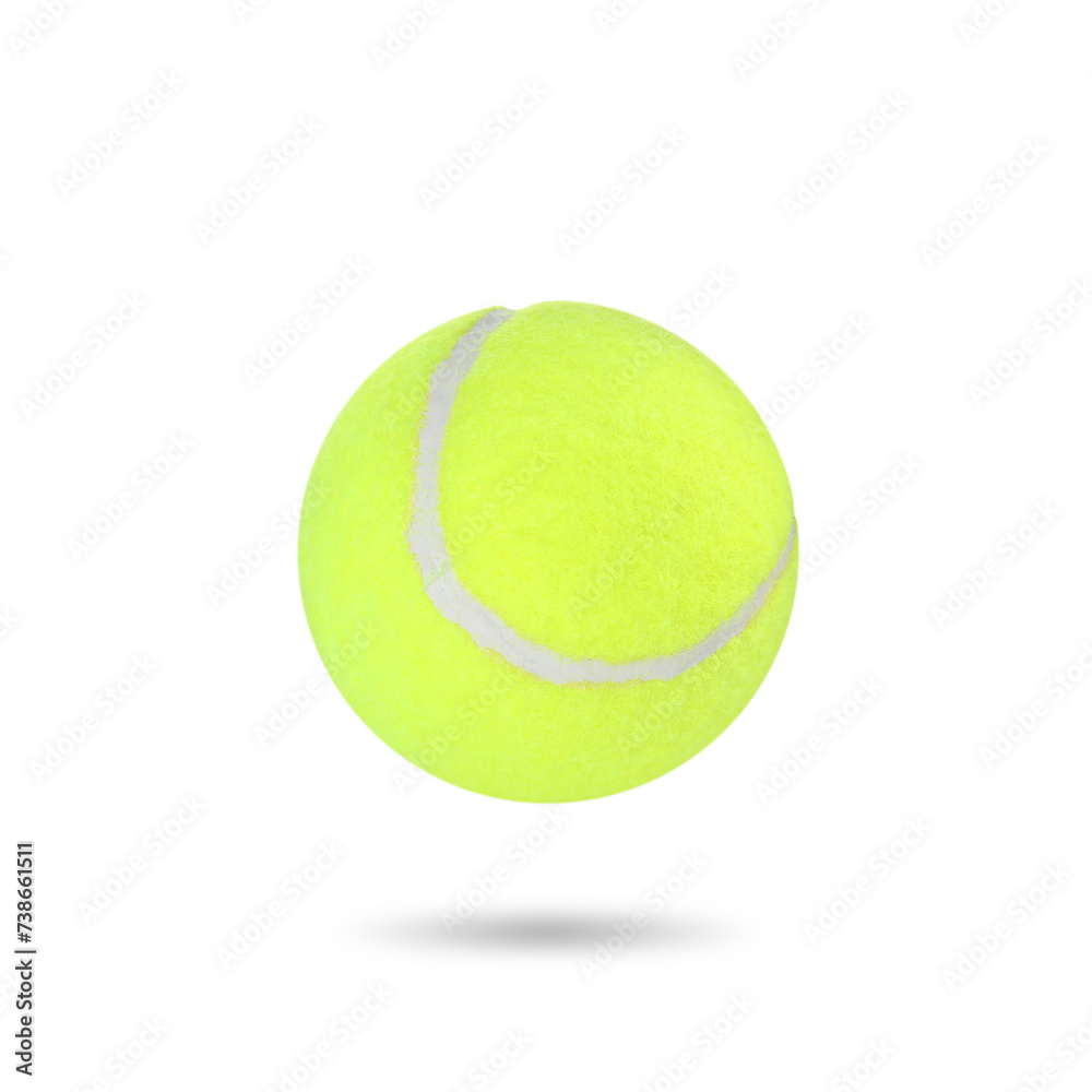 One tennis ball in air on white background