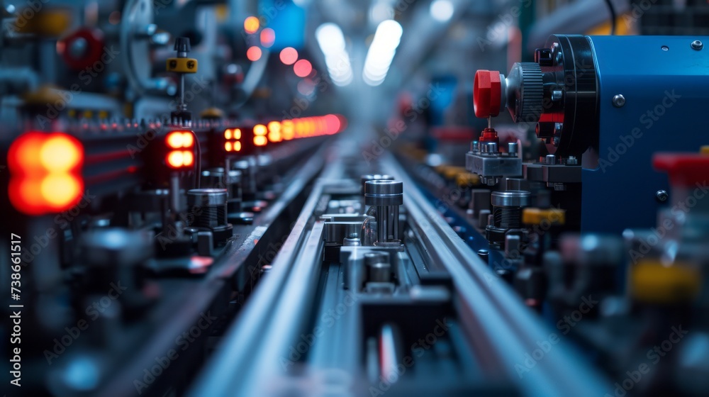 Precision Engineering on Engine Assembly Line in High-Tech Factory Precision Engineering on Engine Assembly Line in High-Tech Factory