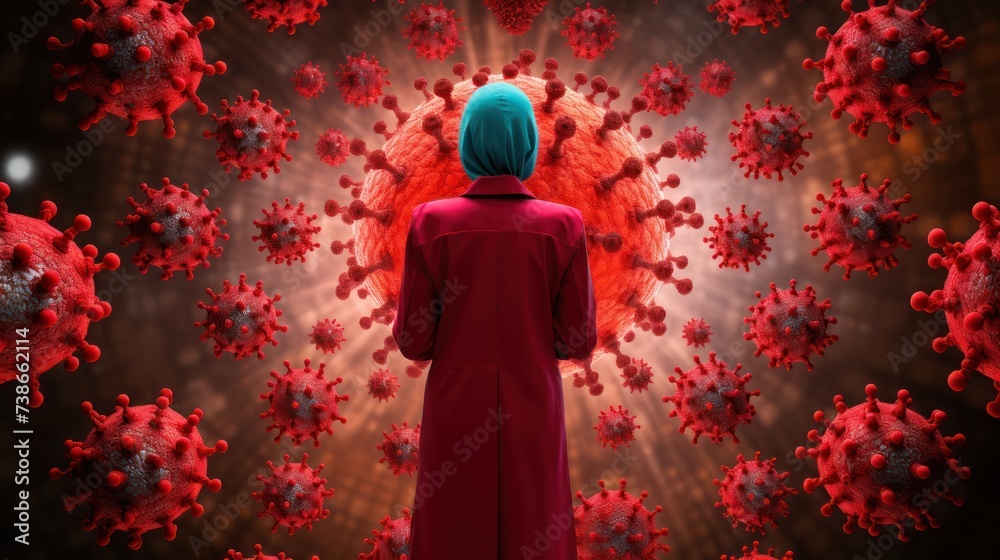 Fototapeta premium Lone woman in the midst of a global catast UHD WALLPAPER