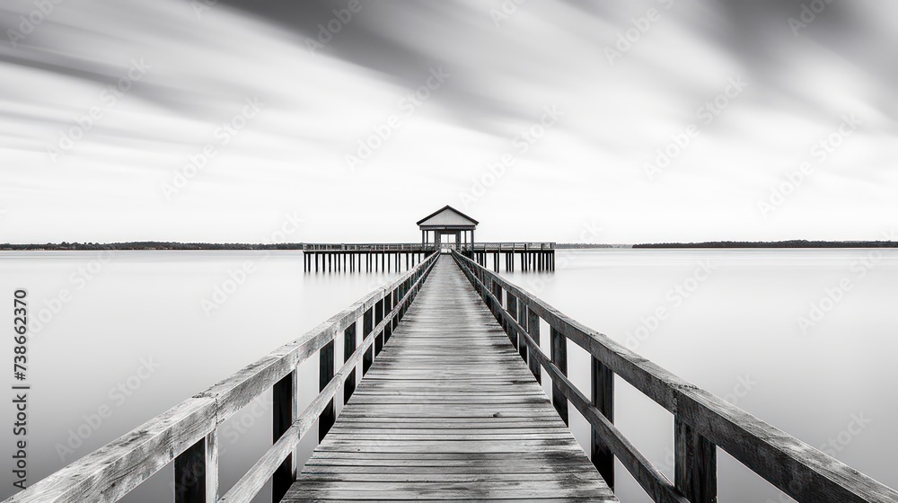 Lonely Jetty Black and White Phtography UHD WALLPAPER