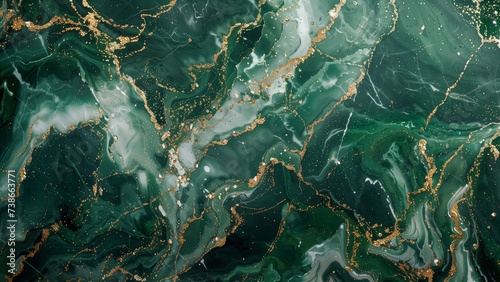 Luxurious Depths  Close-Up of Green and White Marble with Gold Glitter