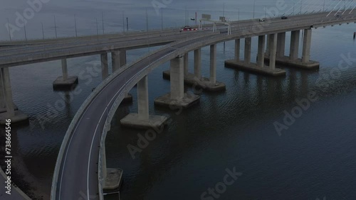 Drone view of a longest bridge in Southeast Asia, known as 'Sultan Haji Omar Ali Saifuddien bridge' previously known as 'Temburong bridge' located in Brunei Darussalam photo
