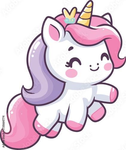 cute Unicorn cartoon vector on white background 