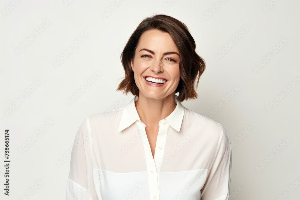Portrait of smiling businesswoman looking at camera over white background. Portrait of smiling businesswoman looking at camera over white background.