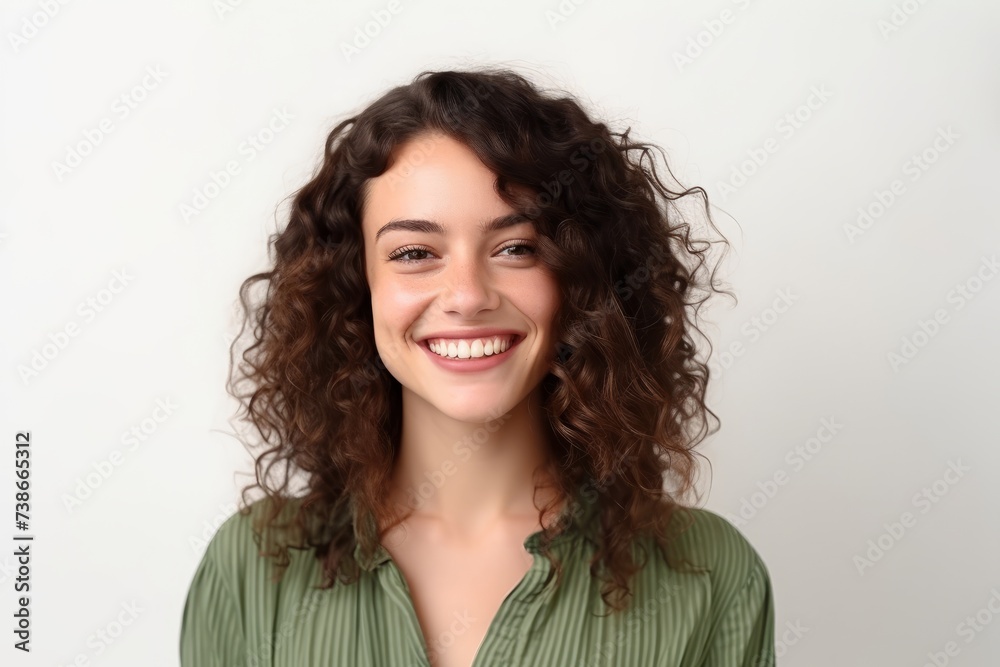 Portrait of a beautiful young woman with curly hair on white background Portrait of a beautiful young woman with curly hair on white background