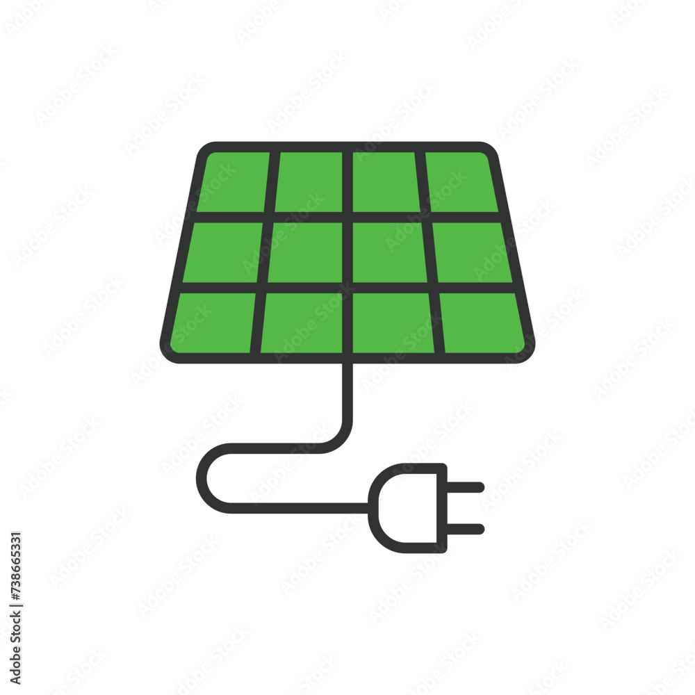 Solar panel connecting icon in line design green. Solar, panel ...