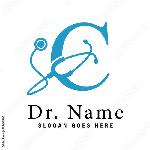 Letter C Stethoscope Logo. Alphabet C Doctor Business Icon