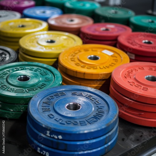 a stack of colored weight plates 