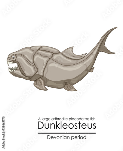 Dunkleosteus, a Devonian period large arthrodire fish. Colorful illustration on a white background photo