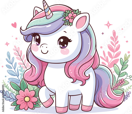 cute Unicorn cartoon vector on white background
