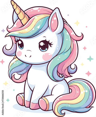 cute Unicorn cartoon vector on white background
