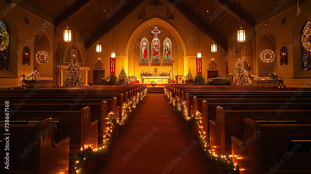 Advent Wreath Lighting: Catholic Church. Church Sanctuary with Advent Wreath and Seasonal Decor. Anticipation Vibes at Advent Lighting. Church Scene during Advent Celebration