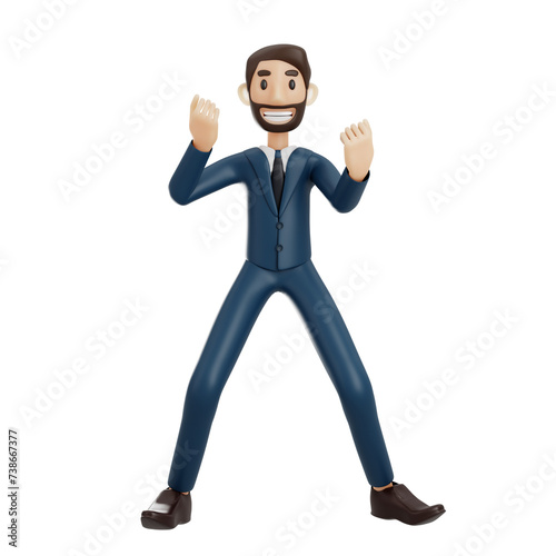 high-quality 3D illustration of a businessman character suitable for use on websites, apps, or similar purposes. The illustration features a handsome man in a dark blue suit.