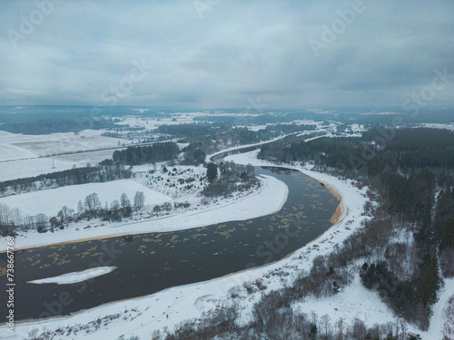Wallpaper Mural Aerial view on the river in the countryside in the winter time Torontodigital.ca