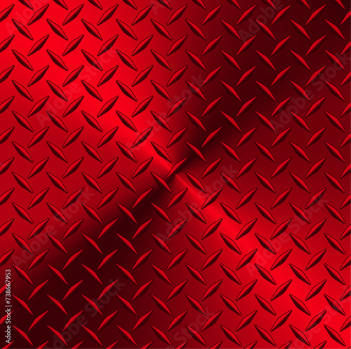 Red chrome polished steel texture background, shiny radial metallic gradient with diamond plate texture.
