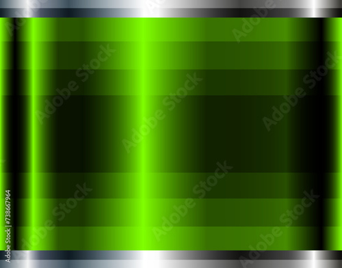 Green chrome metal 3D background, lustrous and shiny metallic design with striped pattern.