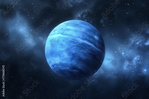 Planet Neptune in the starry sky of solar system in space