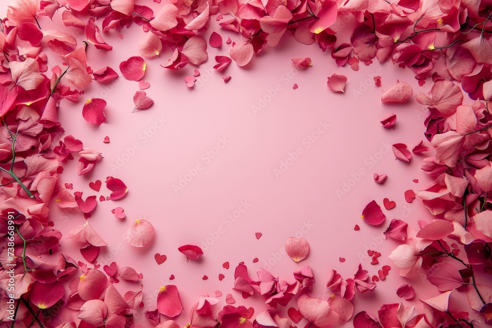 Rose Petal Heart Shape on Light Pink Background Romantic Symbol of Love and Affection