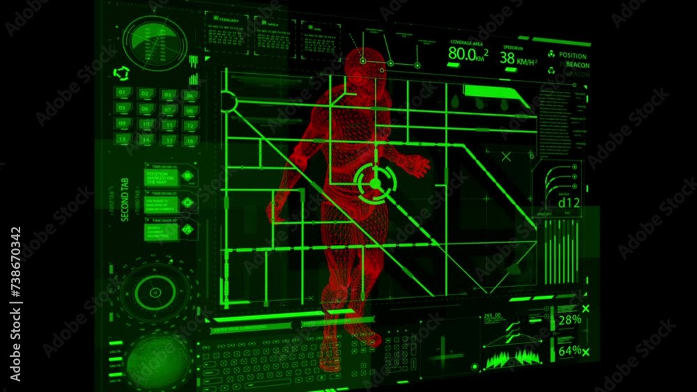 A futuristic man looks at a 3D digital transparent diagram in a situation center. 3D animation, footage. A futuristic man looks at a 3D digital transparent diagram in a situation center. 3D animation, footage.