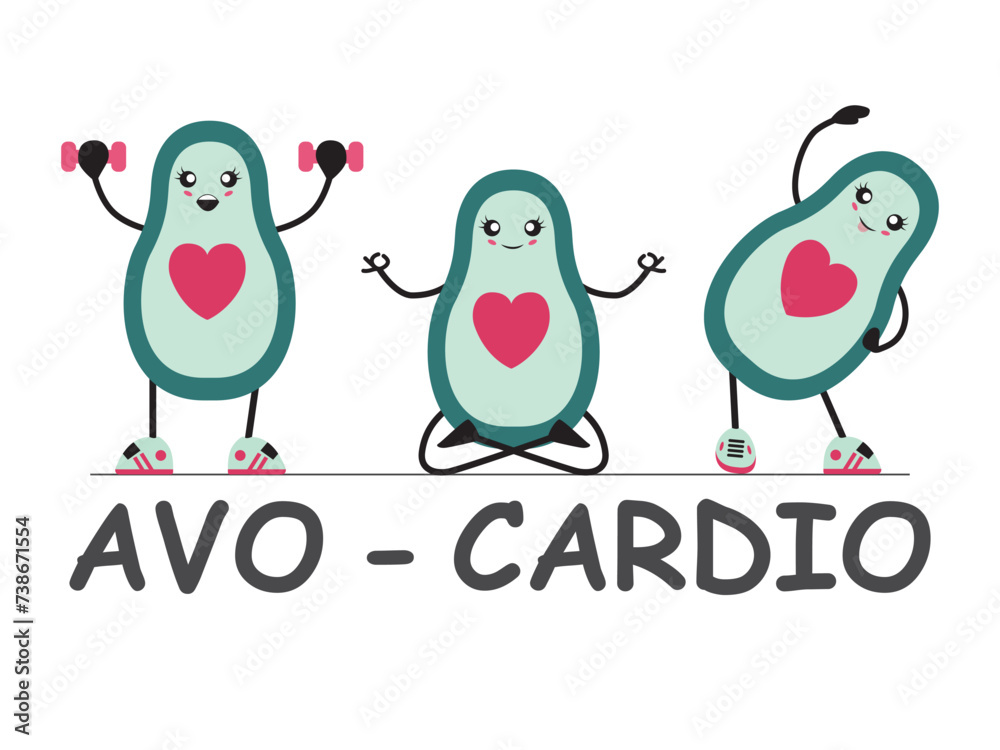 Obraz premium Avocado exercising puns vector illustration