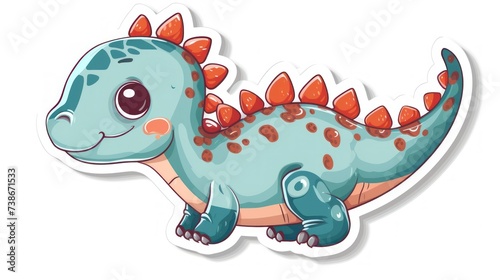 Friendly blue dinosaur illustration with orange spikes, large expressive eyes