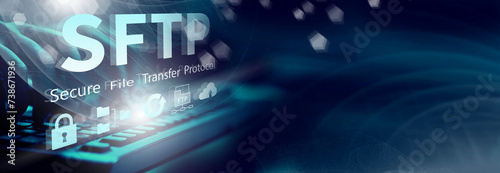 FTP (File Transfer Protocol), Secure FTP. Internet cloud technology, exchange information and data storage concept. photo